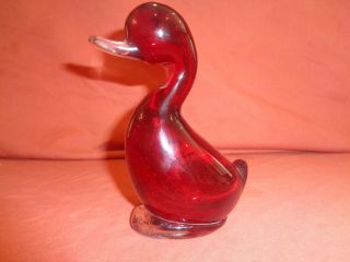 Rare Whitefriars Ruby Red,  Glass Dilly Duck Paperweight With Controlled Bubbles
