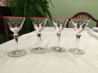 Vintage Libbey Bar Martini Cocktail Glasses W Equestrian Horse Riding Toast