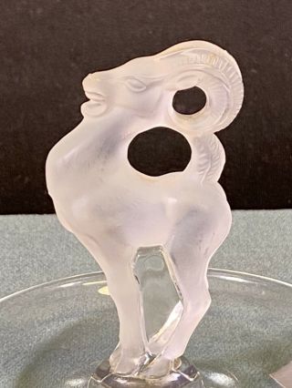 Lalique French Crystal Signed Art Deco Frosted Ram Ring Trinket Earring Dish 2