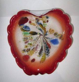 Vintage Venetian Murano Art Glass Tutti Fruitti Heart Bowl Ashtray Italy
