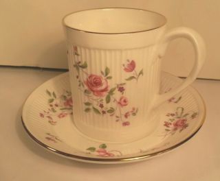 English Bone Fine China Crown Staffordshire Teacup & Saucer Roses Gold Rimmed