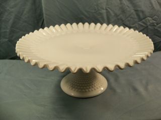 Fenton White Milk Glass Hobnail Footed Cake Stand 12 1/2 " Wide