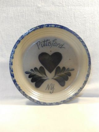 1996 Eldreth Pottery Blue Salt Glazed Heart 11 " Pie Plate Pittsford Ny