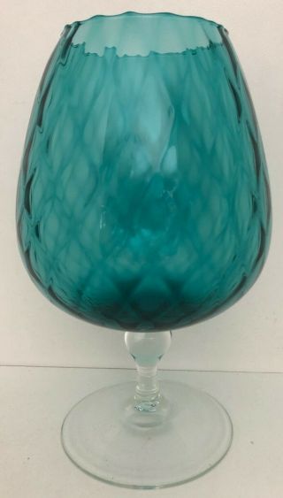 Large 22cm Vintage Mid Century Retro Aqua Blue Stemmed Glass Brandy Balloon
