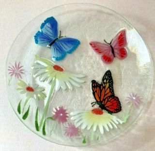 Signed William Mcgrath Inkogneto Fusion Art Glass 8 " Plate Platter " Butterflies "