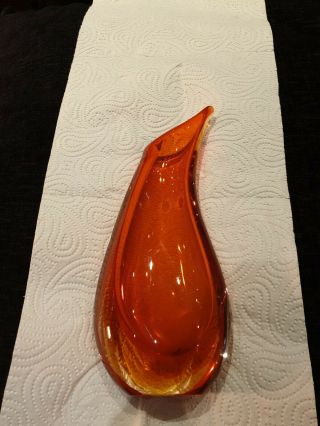 Murano Sommerso Teardrop Vase 50/60s Orange Yellow Clear Glasses.  5cm Tall.