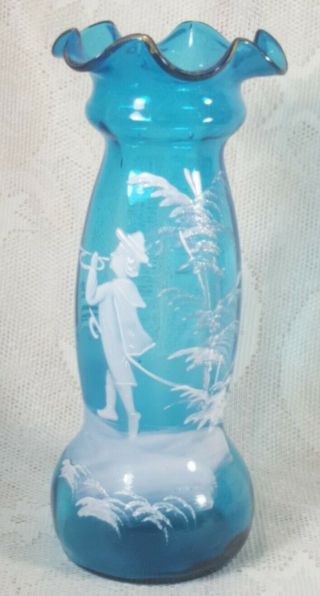 Vintage Hand Painted Mary Gregory Glass Vase Pictural Trumpet Player