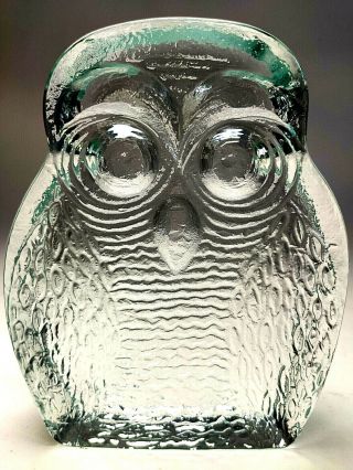 Vintage Blenko Glass Owl Bookend By Joel Meyers Mid Century Modern Clear