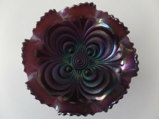 Antique Imperial Carnival Glass Scroll Embossed Bowl Amethyst Electric Purple