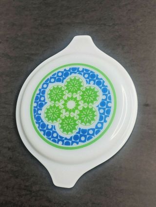 Vintage Pyrex Crazy Quilt Lid Only Promotional Round Bowl Blue And Green Pattern