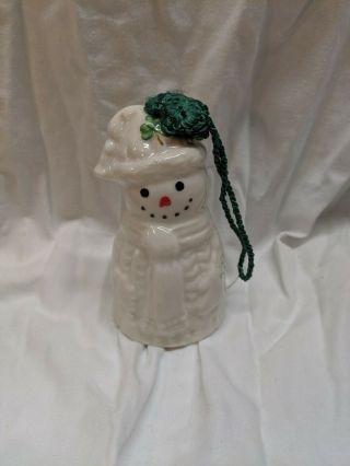 Rare Belleek Pottery " Irish Sweater Snowman " 1996 Christmas Bell Ornament