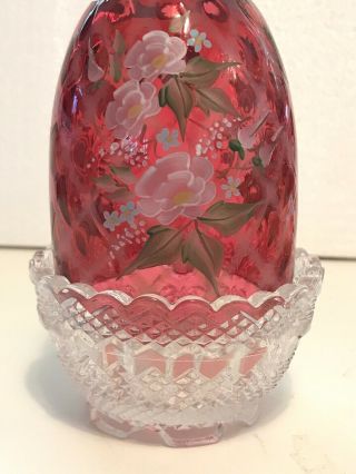 Vintage Fenton Cranberry Pink Optic Hand Painted Fairy Lamp