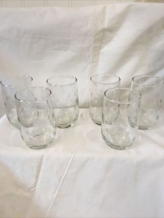 Vtg.  Etched Polka Dot Juice Glasses Matching Set Of 6 3 1/2”tall Very Good. ,