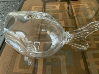 Large Clear Blown Art Glass Open Mouth Fish Blenko Vase Sculpture Clear Glass