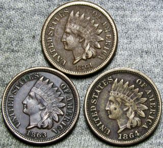 1861 1863 1864 Copper Nickel Indian Cent Penny Type Coin - - Details - G605