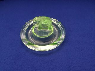 Vintage Green Depression Uranium Glass Elephant Ashtray 4”