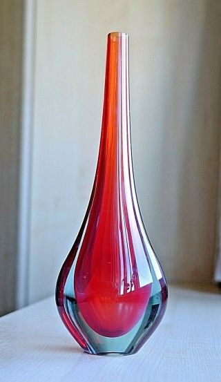A Vintage Retro Mid Century Murano Sommerso Italian Cased Art Red Glass Vase