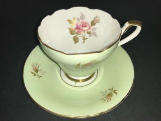 Sutherland H & M Bone China Cup & Saucer Pink Roses On Lime Green