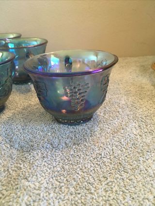 12 Vintage Indiana Glass Blue Harvest Grape Carnival Glass Punch Bowl Cups 3