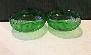 E.  O.  Brody Co Cleveland Depression Glass Green Ribbed Bowl 6” - Set Of 2 - Vintage