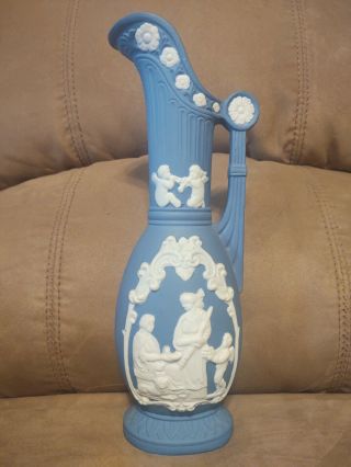 Vintage England Wedgwood Blue Jasperware Bud Vase Greek Figures