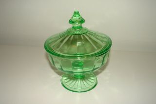 Vintage Green Depression Glass Pedestal Compote/candy Dish W/lid 6 " Tall Pristine