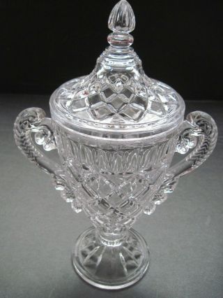 Vintage 12 " Tall Cut Glass Crystal Compote With Lid & Handles Jar Candy