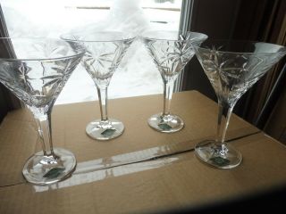 With Tag Shannon 24 Crystal Cut Glass Palm Tree Design Martini Glasses Set Of 4