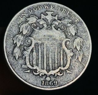 1869 Us Shield Nickel 5 Cents 5c Higher Grade Civil War Good Date Us Coin Cc4058