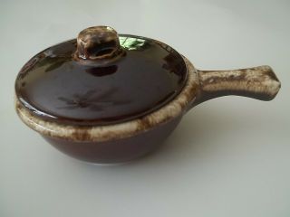 Hull Usa Brown Drip Glaze Oven Proof Pottery Casserole Dish With Lid Handle