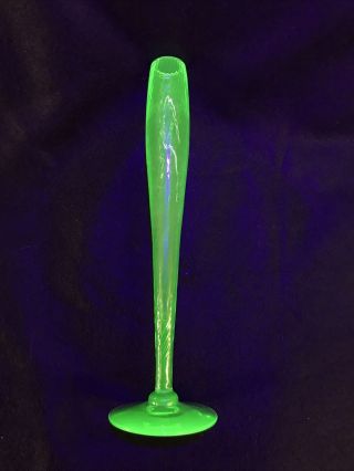 Vintage Green Vaseline/uranium Depression Glass Vase 10 Inches Tall Single Rose
