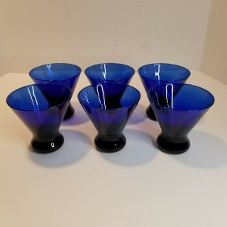 6 Vintage Cobalt Blue Libbey Cosmopolitan Martini Cocktail Glasses Weighted Wine