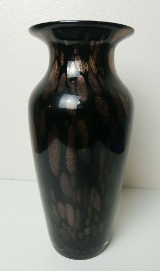 Vintage Murano Art Glass Large Black & Gold Flecks Vase - Beauty
