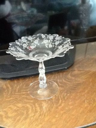 No Vintage Cambridge Glass Blossom Time Etched Tall Compote