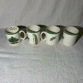 Spode Christmas Tree Coffee Mug Set Of 4,  S3324 England 3 1/2 " 8 Oz