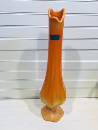 Vintage Le Smith 16 3/4 " Tall Bittersweet Orange Slag Footed Swung Glass Vase