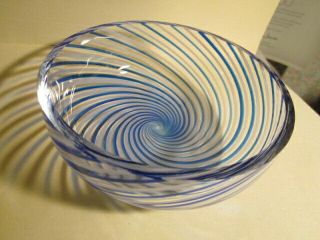 Vintage Modern Murano Blue White Swirl Art Glass Bowl 5 " X 2 "