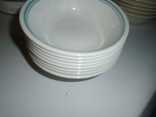 8 Corelle Country Cottage Cereal Bowls - White With Blue And Green Bands