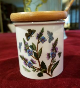 Portmeirion Botanic Garden Speedwell Spice Jar Canister W/ Wood Lid,  3 " T
