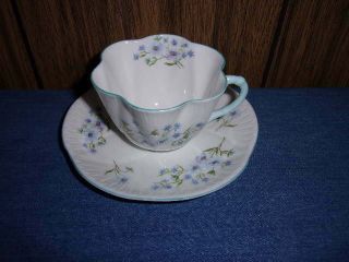 Vintage Shelley Fine Bone China Blue Rock Teacup Tea Cup And Saucer Set