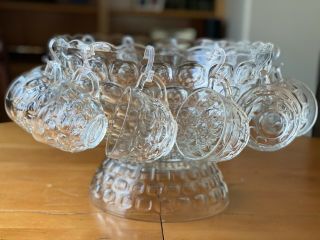 Vintage Federal Glass Punch Bowl Set With Stand With 12 Cups & Hooks & Ladle
