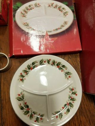 Macy ' s All The Trimmings Divided Plate Holly Christmas Royal Gallery Fine China 3