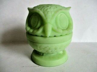 Vintage Fenton Owl Fairy Lamp Votive Candle Holder Green Frosted Satin Glass