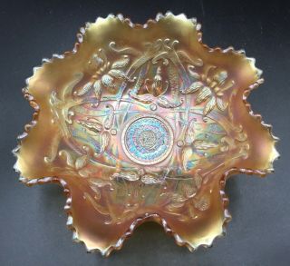 Carnival Lovely Northwood Marigold Wishbone Footed Bowl “nice Color”