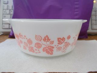 Vintage Pyrex Glass 1 1/2 Pint Dish Bowl Gooseberry Pink 472 W/ Handles No Lid