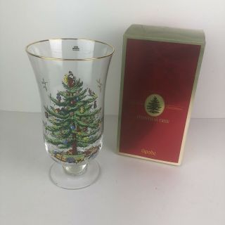 Spode Christmas Tree Glass Hurricane Candle Holder 9.  5 Inches Tall