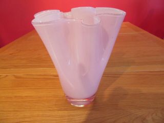 Vintage Murano Pink & White Glass Hankerchief Vase 19cm Tall
