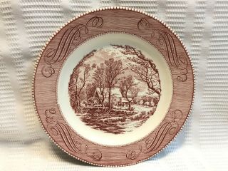 Royal China - Usa - Currier & Ives - Red/white Farm Scene Dinner Plate