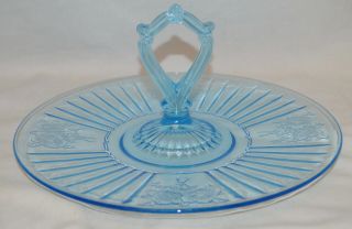 Vintage Hocking Glass Mayfair " Open Rose " Blue " 11 3/4 " Sandwich Plate -