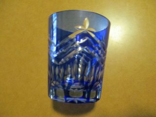 Vintage Cobalt Blue Cut To Clear Crystal Cocktail Rock Tumbler Glass 4 - 1/2 " Tall
